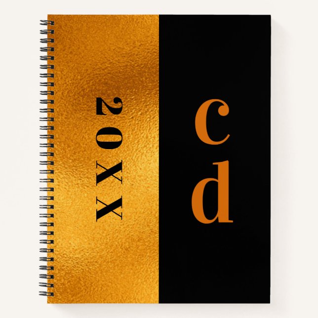 Black gold monogram modern minimalist notebook (Front)