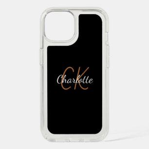 Black gold monogram modern script iPhone 15 case