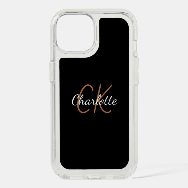 Black gold monogram modern script speck iPhone case (Front)