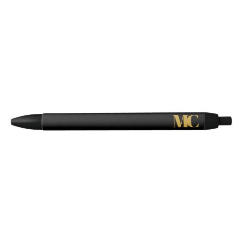 Black Gold Monogram Monogrammed Elegant Modern Black Ink Pen