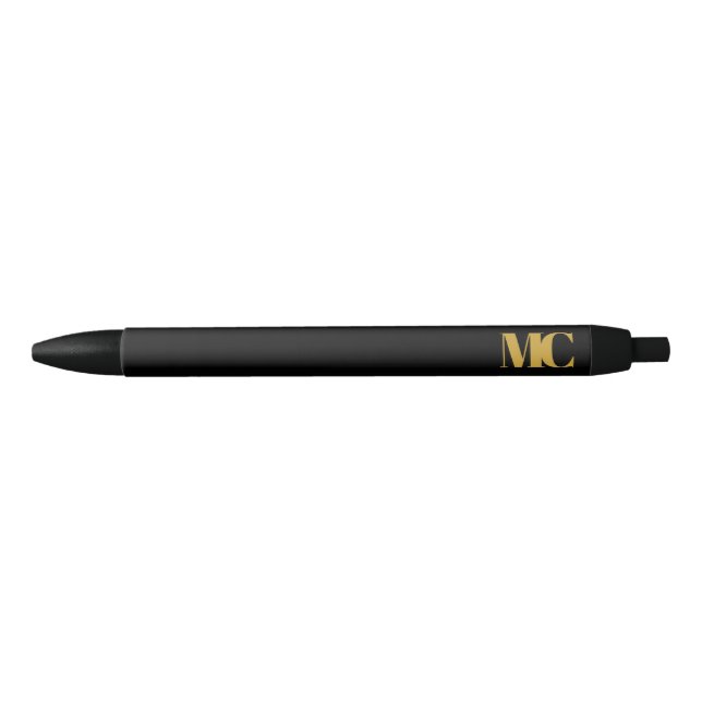 Black Gold Monogram Monogrammed Elegant Modern Pen (Front)