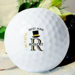 Black Gold Monogram Name Best Man Wedding Favor Golf Balls<br><div class="desc">This unique golf ball is designed as a gift for your Best Man. Features a fun design with a black and gold top hat against a white background. There is even a unique layering of the monogram -- look closely and you will see three colors, which gives it the feeling...</div>