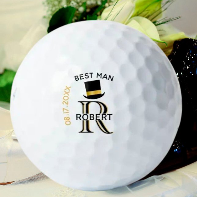 Black Gold Monogram Name Best Man Wedding Favor Golf Balls (Creator Uploaded)