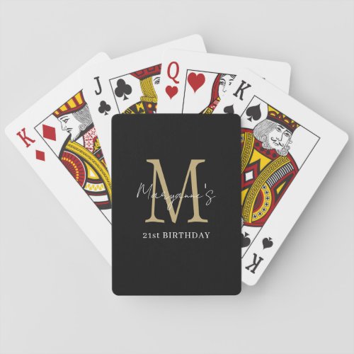 Black Gold Monogram Name Birthday Poker Cards