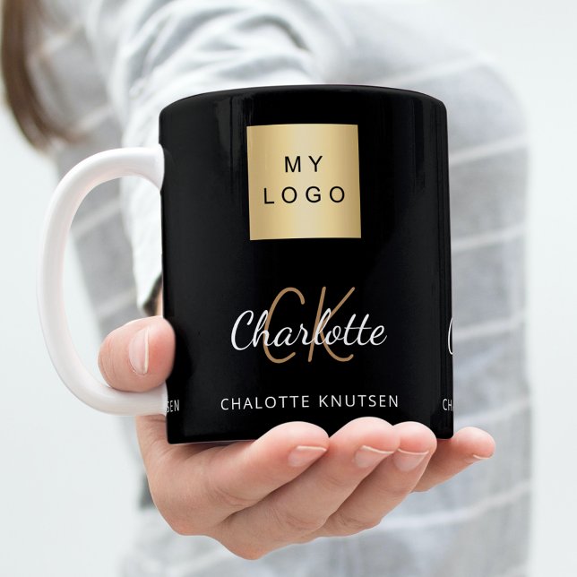 Black gold monogram name business logo coffee mug (Creator Uploaded)