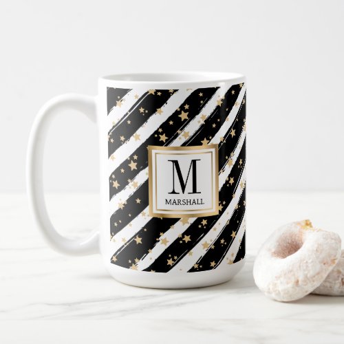 Black Gold Monogram Name Christmas Holiday Coffee Mug