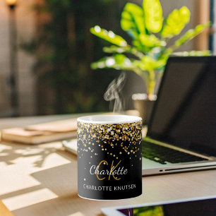 Black gold monogram name coffee mug