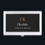 Black gold monogram name elegant modern business card case<br><div class="desc">A classic chic black background. Personalize and add your first name,  monogram initials and full name. Modern,  trendy and simple.</div>