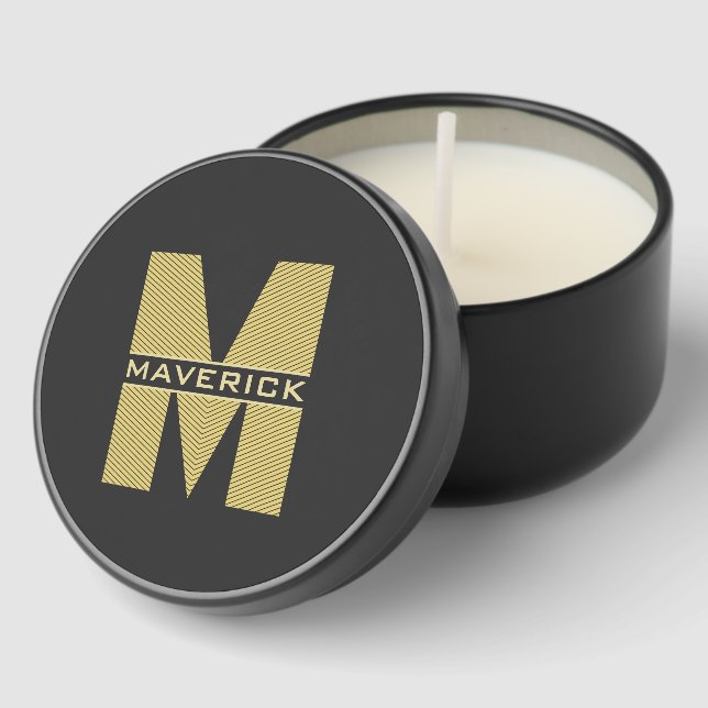 Black Gold Monogram Name Elegant Modern Masculine Mini Candle Favors (Corner)