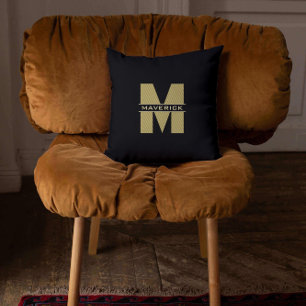 Black Gold Monogram Name Elegant Modern Masculine Throw Pillow