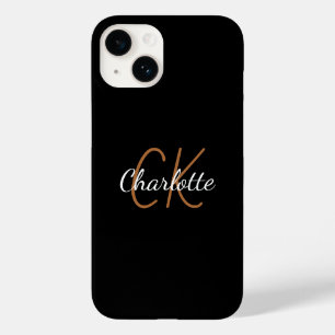 Black gold monogram name elegant script Case-Mate iPhone 14 case
