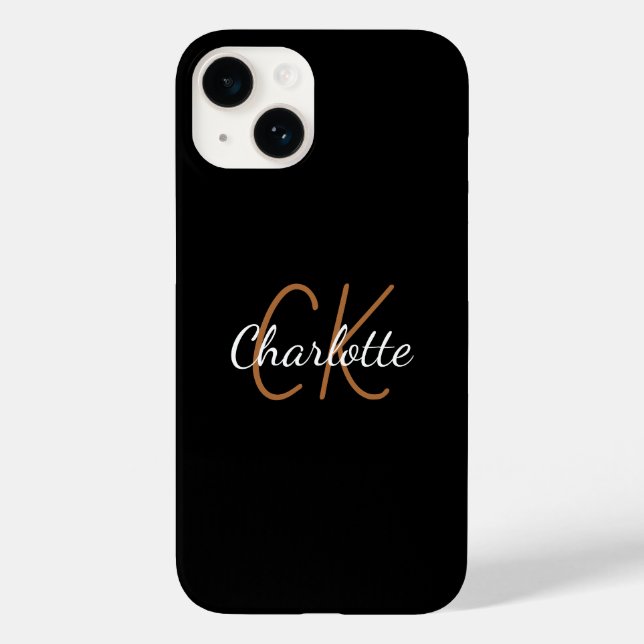 Black gold monogram name elegant script Case-Mate iPhone case (Back)