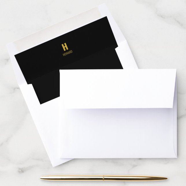 Black Gold Monogram Name Envelope Liner (Desk)