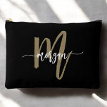 Black Gold Monogram Name Girl's Script  Accessory Pouch<br><div class="desc">Keep your essentials organized in style with the Black Gold Monogram Name Girl's Script Accessory Pouch. Featuring a sleek black background with a personalized gold monogram in an elegant script, this chic pouch is perfect for storing makeup, stationery, tech accessories, or small daily essentials. Its compact and durable design makes...</div>