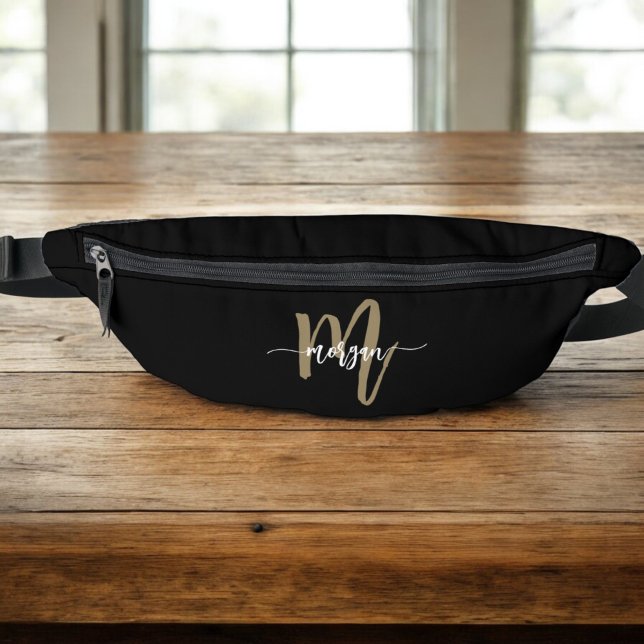 Black Gold Monogram Name Girl's Script  Fanny Pack (Creator Uploaded)