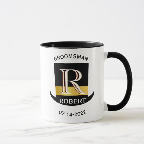 Black Gold Monogram Name Groomsman Wedding Favor   Mug