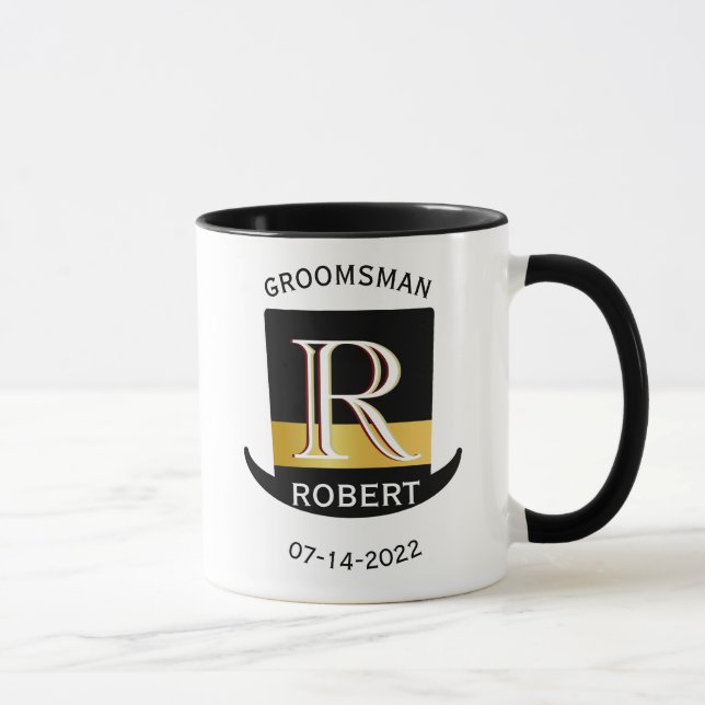 Black Gold Monogram Name Groomsman Wedding Favor   Mug (Right)