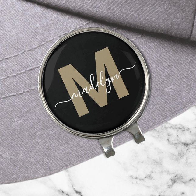Black Gold Monogram Name Initials Golf Hat Clip (Black Gold Monogram Name Initials golf hat clip)
