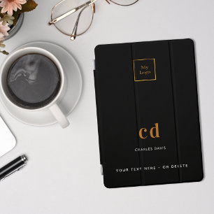 Black gold monogram name logo business iPad pro cover