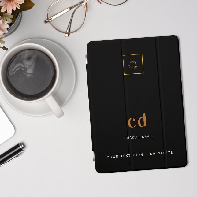 Black gold monogram name logo business iPad pro cover (Creator Uploaded)