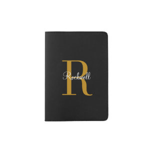 Black Gold Monogram Name Minimalist  Passport Holder