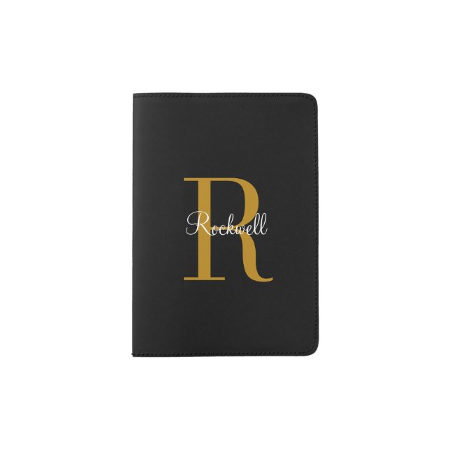 Black Gold Monogram Name Minimalist  Passport Holder (Front)