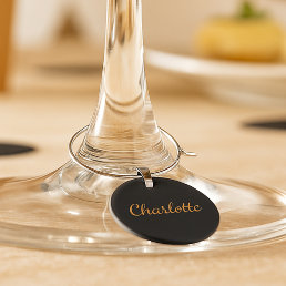 Black gold monogram name minimalist script wine charm
