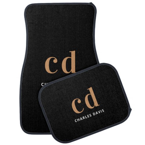 Black gold monogram name modern simple car floor mat