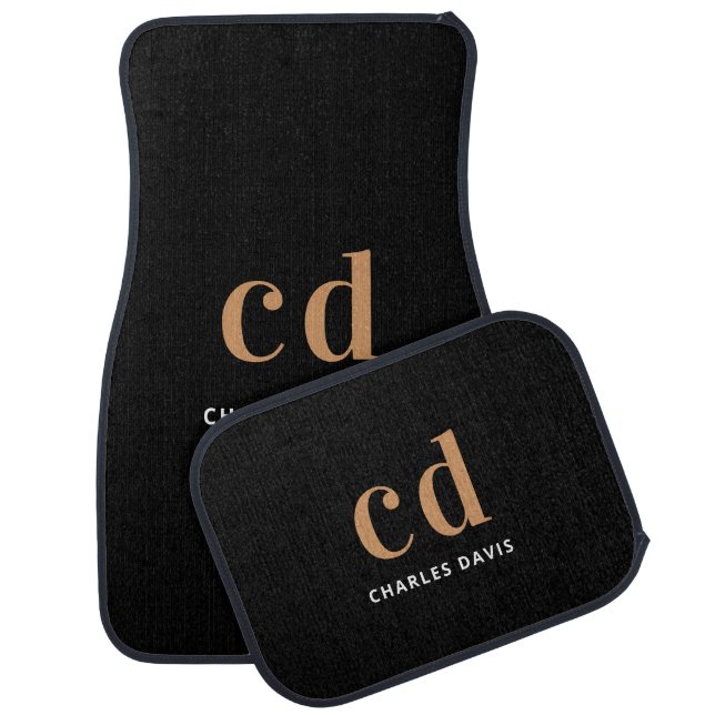Black gold monogram name modern simple car floor mat (Set)