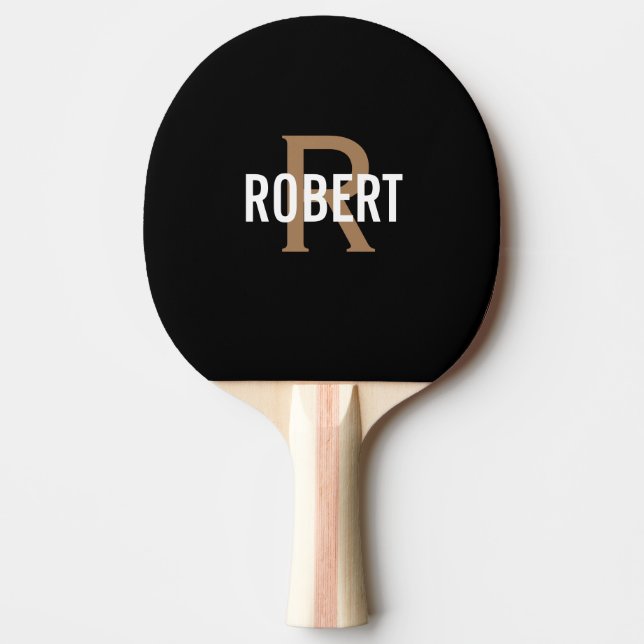 Black gold monogram name  ping pong paddle (Front)
