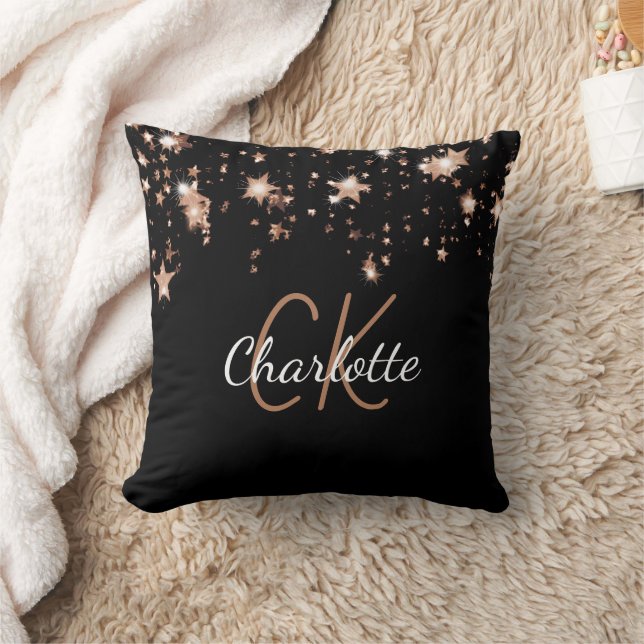 Black gold monogram name stars throw pillow (Blanket)