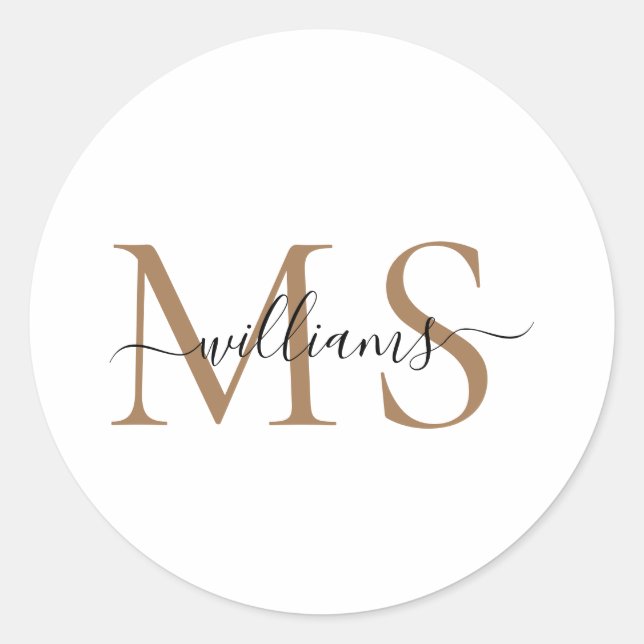 Black & Gold Monogram Name Wedding Classic Round S Sticker (Front)