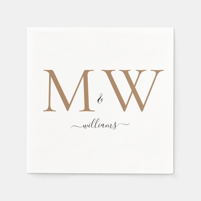 Black & Gold Monogram Name Wedding  Napkins (Front)