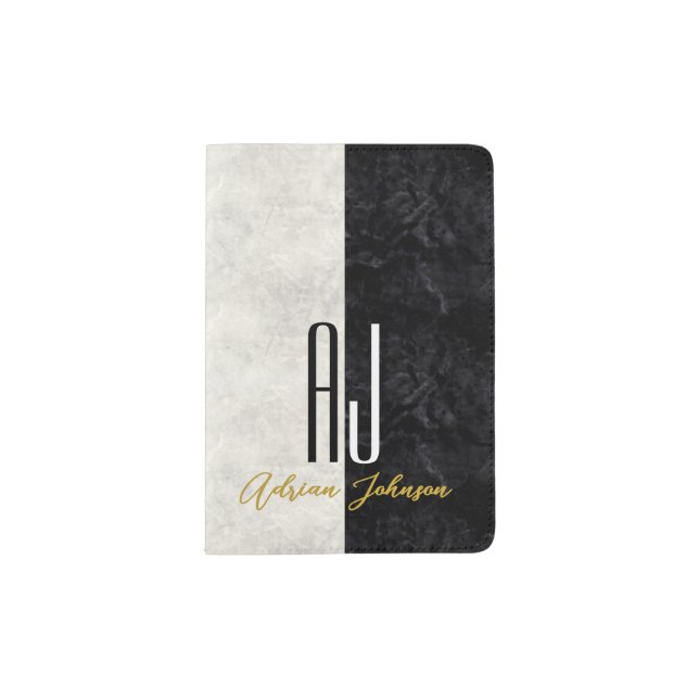 Black Gold Monogram Passport Holder (Front)