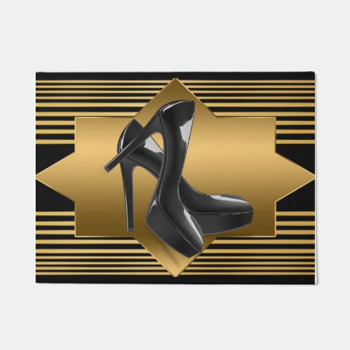 Black Gold Monogram Pattern  High Heels Doormat