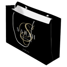 Black Gold Monogram Personalized Bridesmaid Large Gift Bag