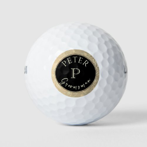 Black Gold Monogram Personalized Groomsman Golf Balls