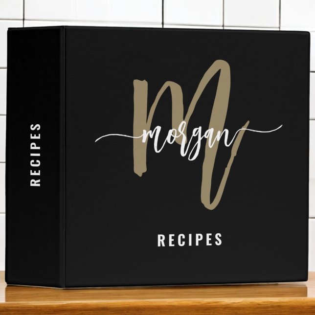 Black Gold Monogram Recipe Book 3 Ring Binder (Creator Uploaded)