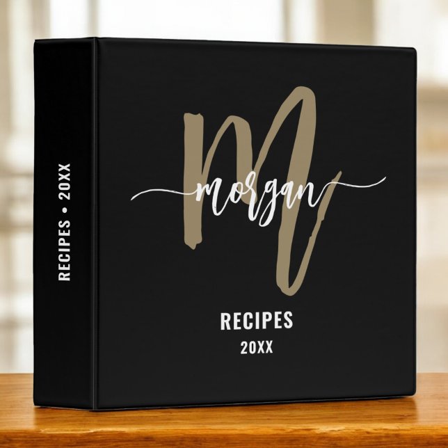 Black Gold Monogram Recipe Book 3 Ring Binder (Creator Uploaded)