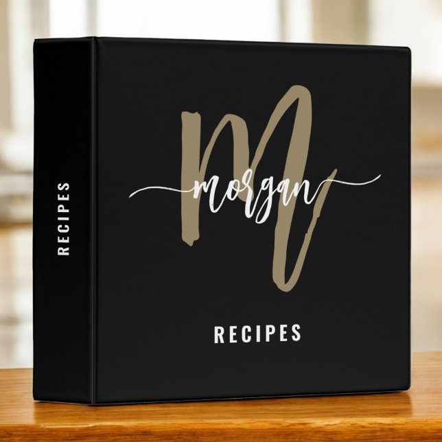 Black Gold Monogram Recipe Book 3 Ring Binder (Creator Uploaded)