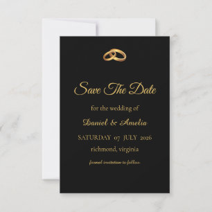 Black Gold Monogram Save The Date Card
