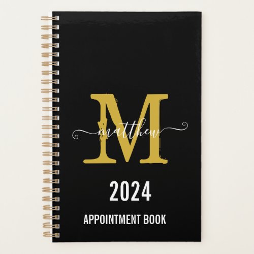 Black  Gold Monogram Script Appointment Book  Planner