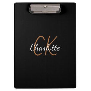 Black gold monogram script elegant minimalist clipboard