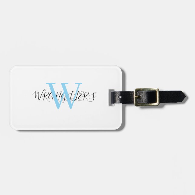Black Gold Monogram Script Luggage Tag (Front Horizontal)