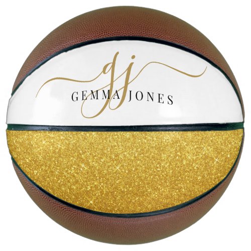 Black Gold Monogram Script Name  Basketball