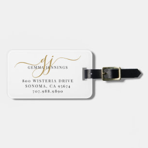 Black Gold Monogram Script Name Luggage Tag