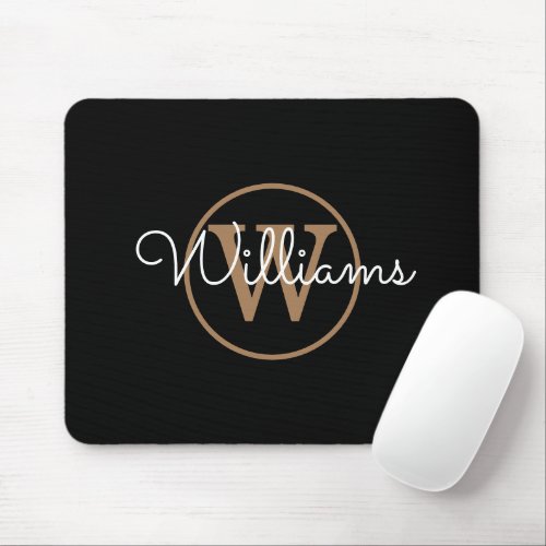 Black Gold Monogram Script Name Mouse Pad