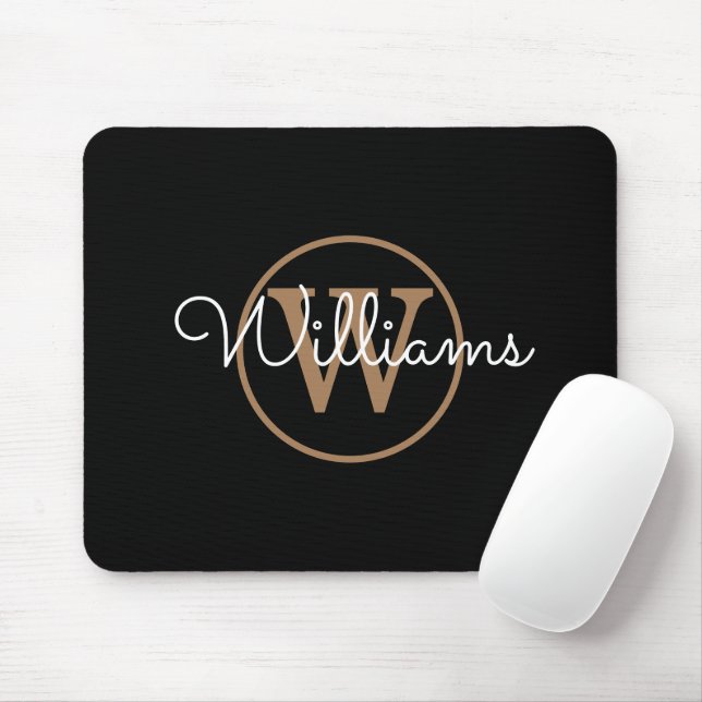Black Gold Monogram Script Name Mouse Pad (With Mouse)