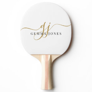 Black Gold Monogram Script Name  Ping Pong Paddle