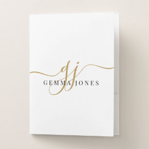 Black Gold Monogram Script Name  Pocket Folder